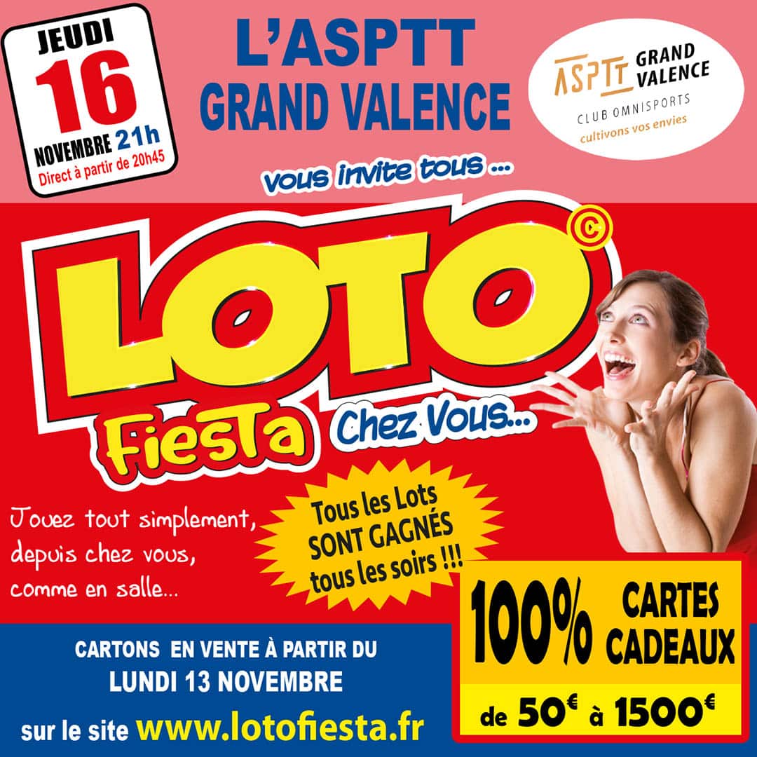 Loto Fiesta le 16 Novembre à 20h45 ASPTT Grand Valence (26)